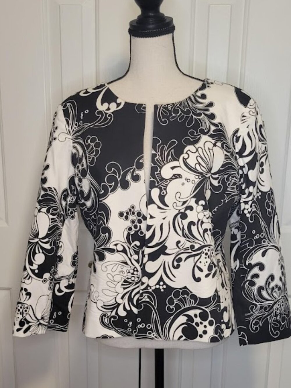 Austin Reed Floral Collarless Open Front Jacket Size 12 Made in USA